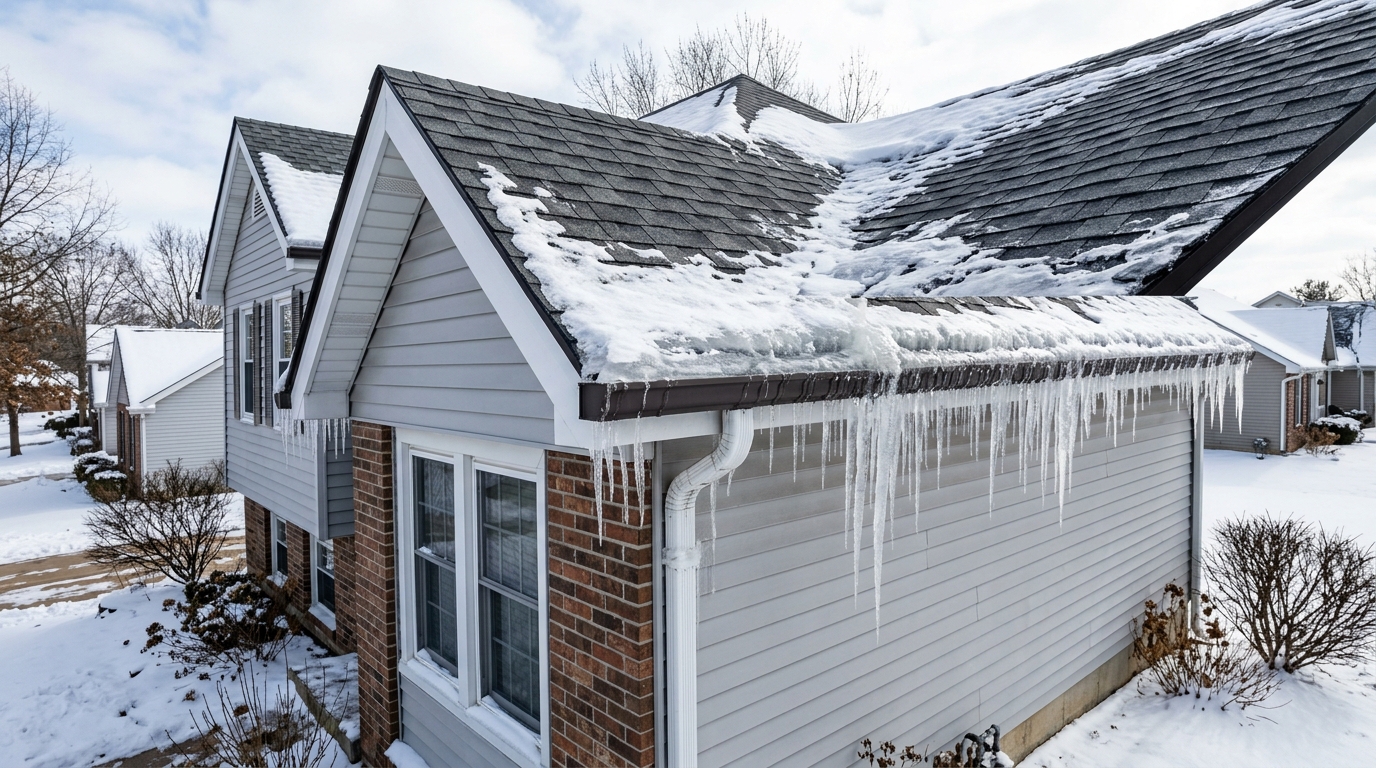 Ice damage on roof in Greenwood MO